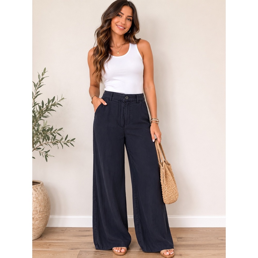 Pistola Women Black High Rise Wide Leg Trousers Cotton Pants Size 25 P00116157TC